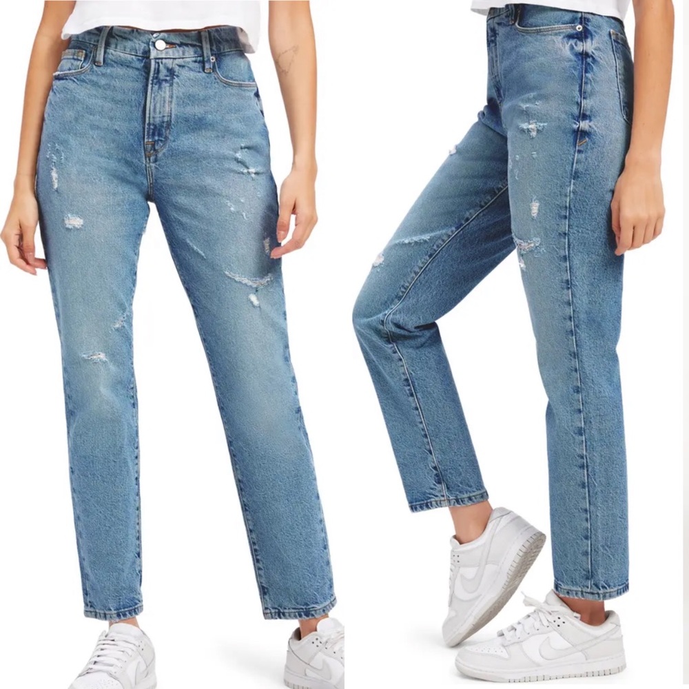 Good American Good Classic Light Wash High Waist Distressed Jeans Women’s 6